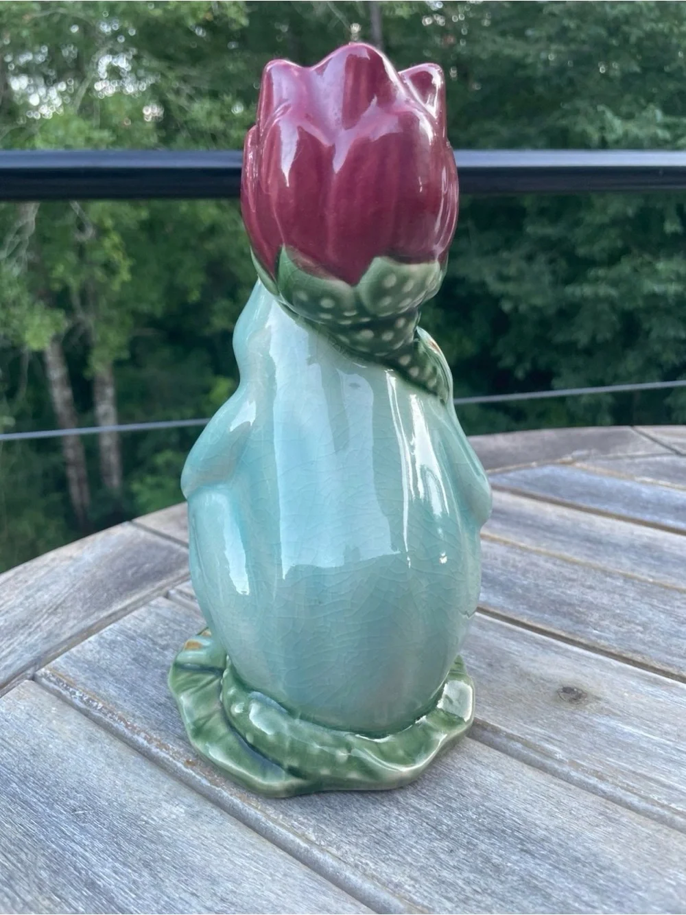 Vintage Wanjiang Majolica Frog Ceramic Candlestick Holder 8”